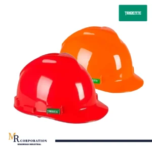 Casco de seguridad tipo jockey Tridente en color blanco para construcción y minería, protección frontal MR Corporation.