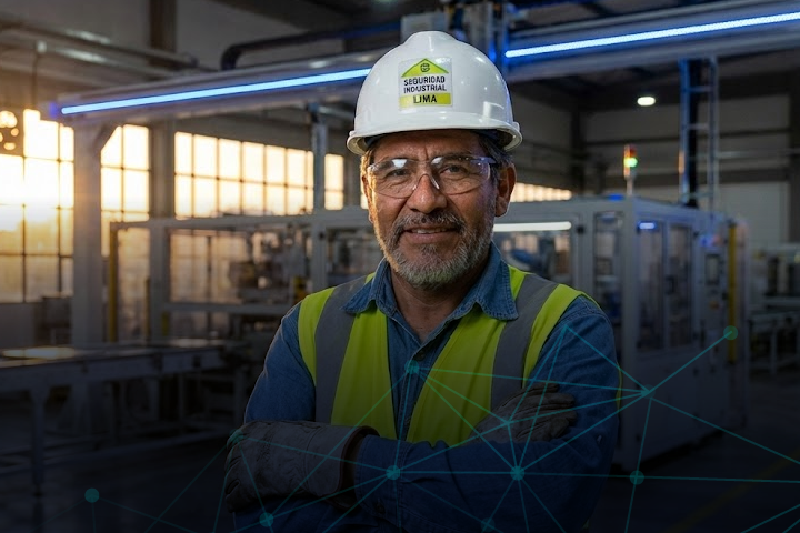 Ingeniero de seguridad industrial con EPP completo cumpliendo la Ley 29783.